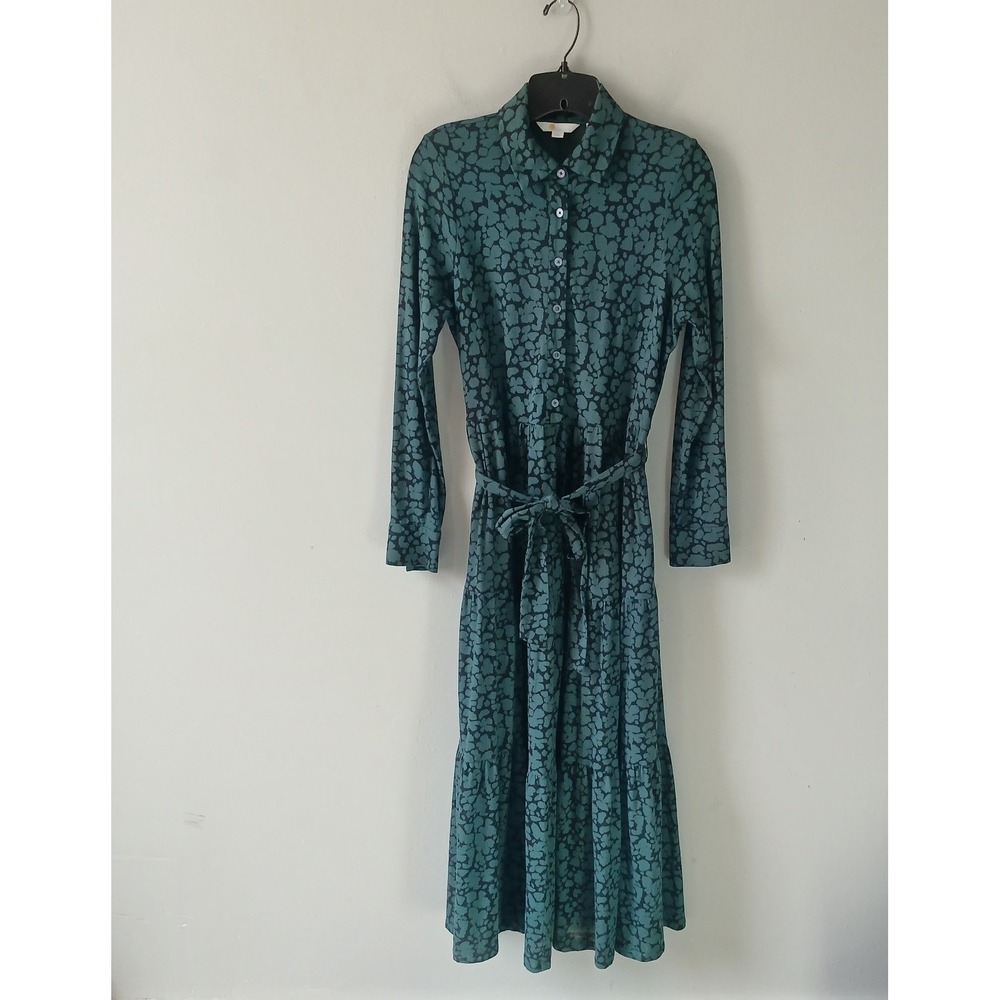Boden Women's Size 8 Maxi Tiered Shirt Dress Button Down Tie Waist Pockets